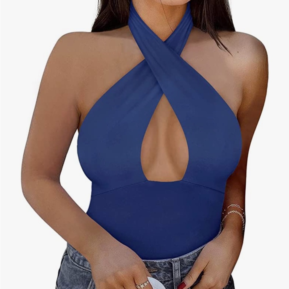 ReoRia Criss Cross Halter Neck Bodysuit